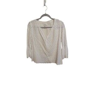 VELVET By G&S Saidee‎ Cotton Eyelet Bell Sleeve Blouse Top White S $178